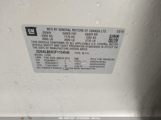 Chevrolet EQUINOX 1LT 2015 2GNALBEK3F1154546 Image 9