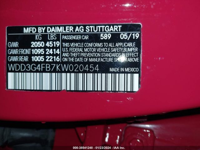 WDD3G4FB7KW020454 Mercedes-Benz A 220 4matic