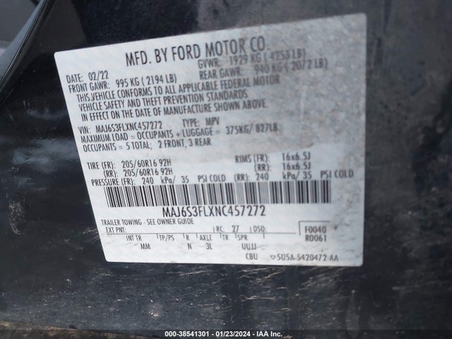 Ford ECOSPORT S 2022 MAJ6S3FLXNC457272 Image 9
