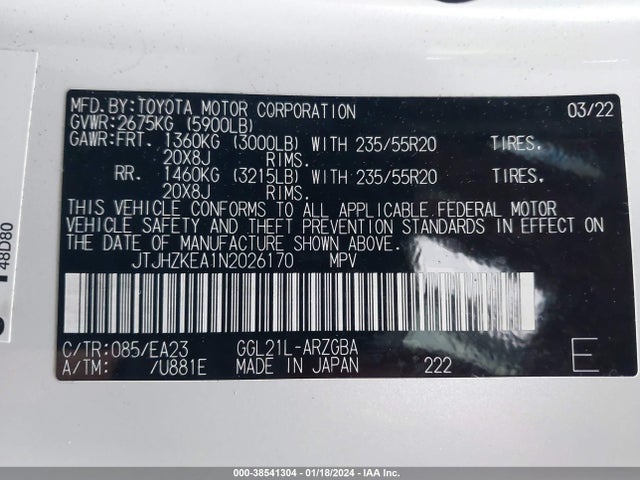 Lexus Rx 350l 2022 JTJHZKEA1N2026170 Image 9