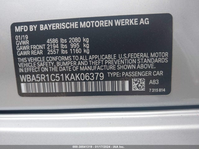 BMW 330I 2019 WBA5R1C51KAK06379 Image 9
