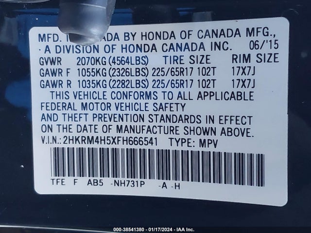 Honda CR-V EX 2015 2HKRM4H5XFH666541 Image 9
