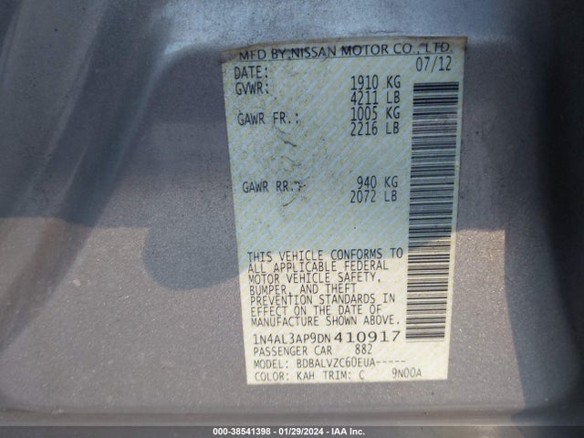 2013 NISSAN ALTIMA 2.5 SL VIN: 1N4AL3AP9DN410917