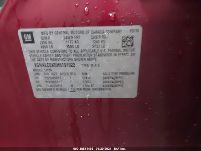 Chevrolet EQUINOX LT 2017 2GNALCEK6H6191022 Image 9