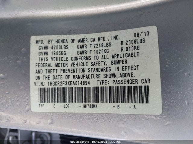Honda ACCORD LX 2014 1HGCR2F3XEA014894 Image 9