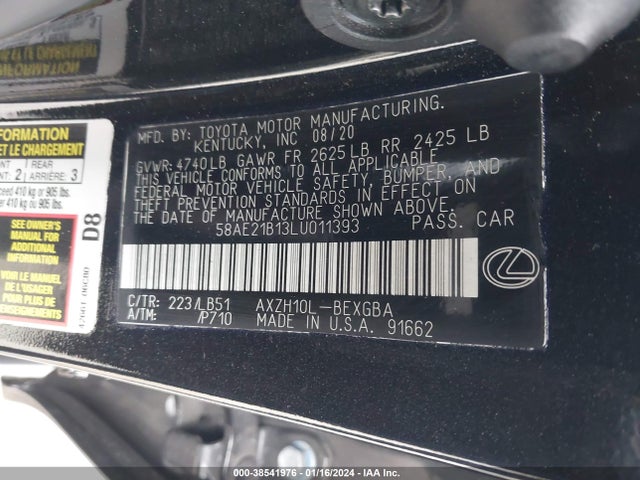 Lexus Es 300h Luxury 2020 58AE21B13LU011393 Image 9