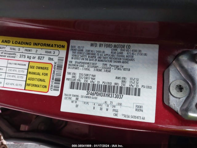 Ford FUSION SE 2017 3FA6P0HDXHR313037 Image 9