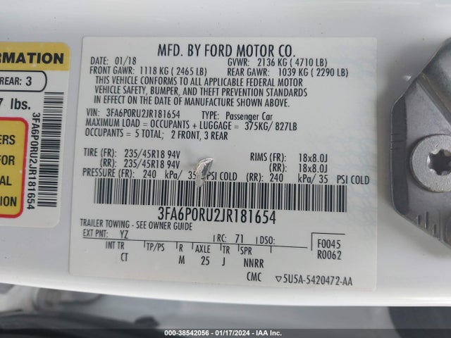 Ford Fusion Hybrid Titanium 2018 3FA6P0RU2JR181654 Image 9
