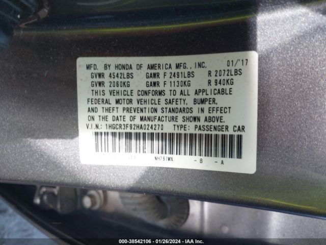 1HGCR3F92HA024270 Honda Accord Touring V6