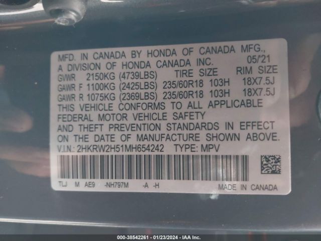 2HKRW2H51MH654242 Honda Cr-v Awd Ex