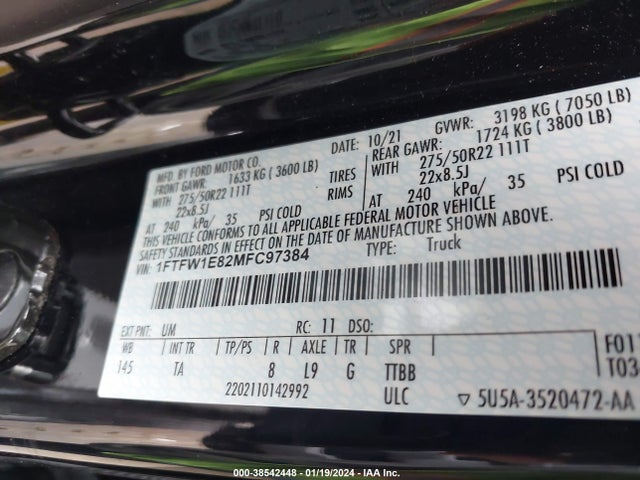 Ford F-150 Limited 2021 1FTFW1E82MFC97384 Image 9