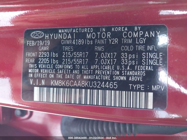 Hyundai Kona Sel 2019 KM8K6CAA8KU324465 Image 9