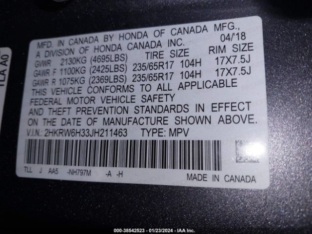 2HKRW6H33JH211463 Honda CR-V LX