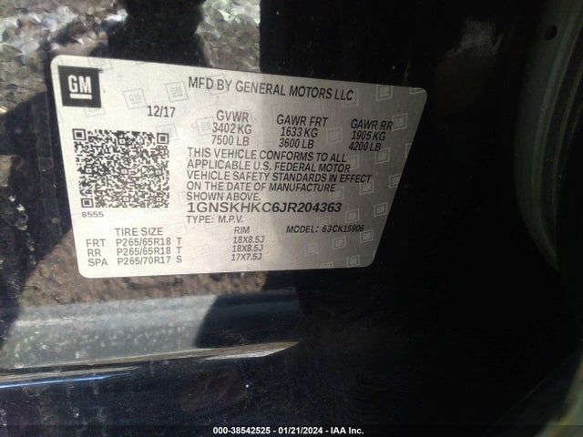 Chevrolet Suburban Lt 2018 1GNSKHKC6JR204363 Image 9