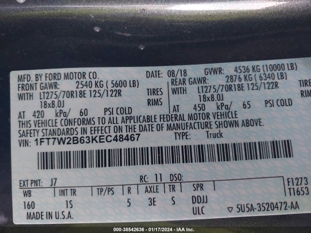 Ford F-250 Xl 2019 1FT7W2B63KEC48467 Image 9
