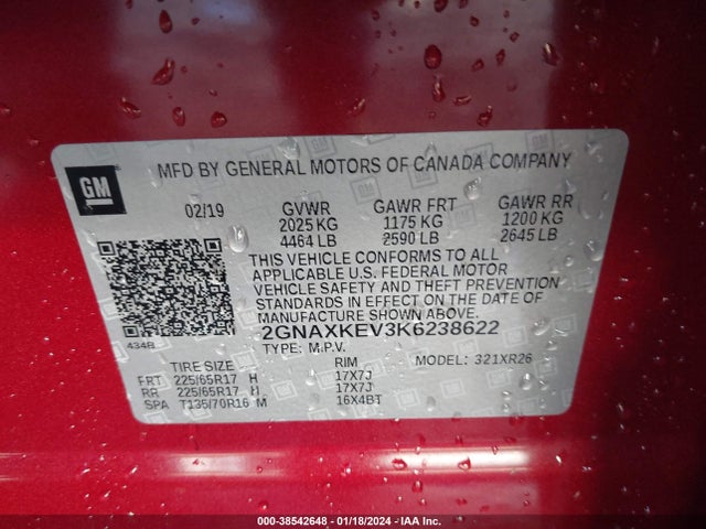 Chevrolet EQUINOX LT 2019 2GNAXKEV3K6238622 Image 9