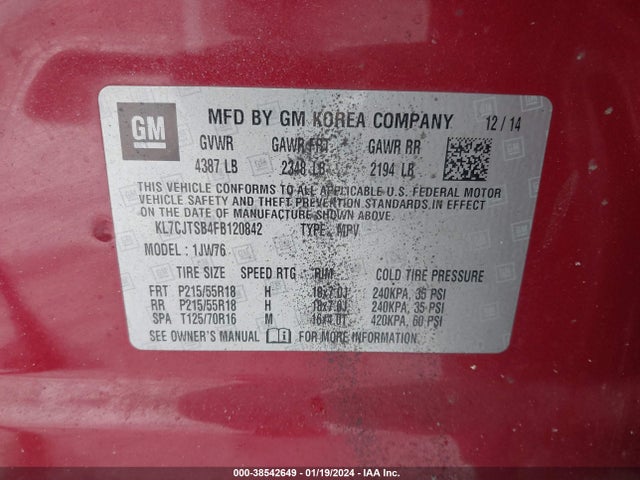 Chevrolet TRAX LTZ 2015 KL7CJTSB4FB120842 Image 9