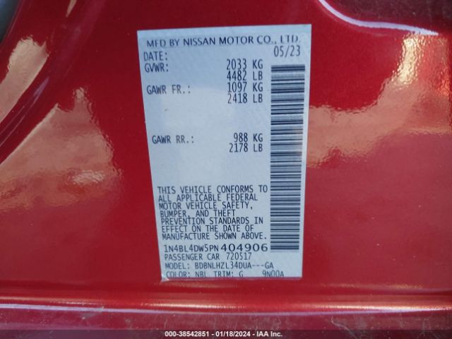 1N4BL4DW5PN404906 Nissan Altima Sv Intelligent Awd