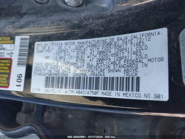 2013 TOYOTA TACOMA BASE V6 VIN: 3TMMU4FN0DM053588