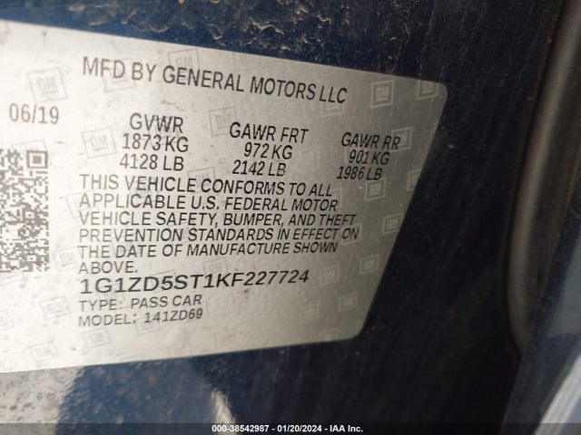 Chevrolet MALIBU LT 2019 1G1ZD5ST1KF227724 Image 9