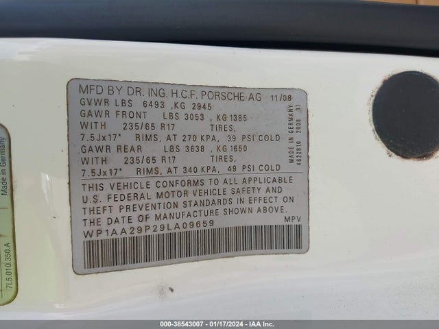 2009 PORSCHE CAYENNE WP1AA29P29LA09659 Photo 8