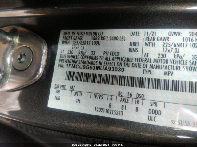 1FMCU9G63MUA93039 Ford ESCAPE SE