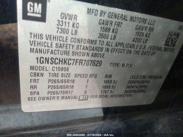 Chevrolet Suburban 1500 Ls 2015 1GNSCHKC7FR707629 Image 8