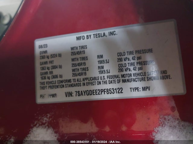 7SAYGDEE2PF853122 Tesla Model Y Awd/long Range Dual Motor All-wheel Drive