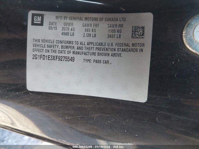 Chevrolet Camaro 1lt 2015 2G1FD1E3XF9275549 Image 9
