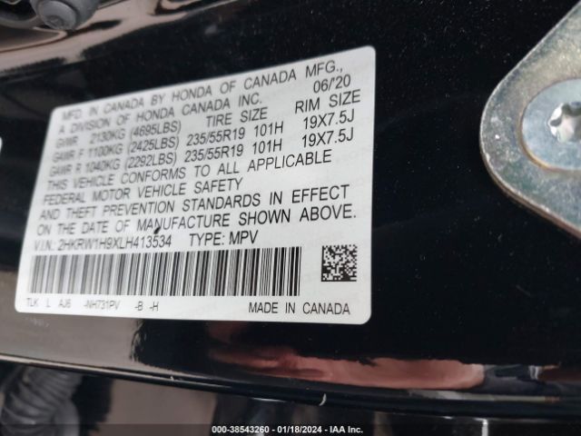 2HKRW1H9XLH413534 Honda Cr-v 2wd Touring