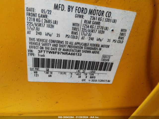 3FTTW8F97NRA66133 Ford Maverick Lariat