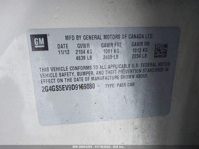2013 BUICK REGAL TURBO PREMIUM 1 VIN: 2G4GS5EV9D9169080