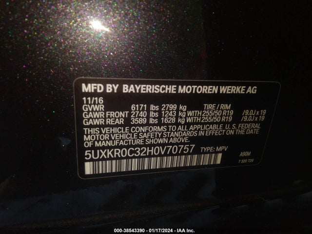 BMW X5 Xdrive35i 2017 5UXKR0C32H0V70757 Image 9