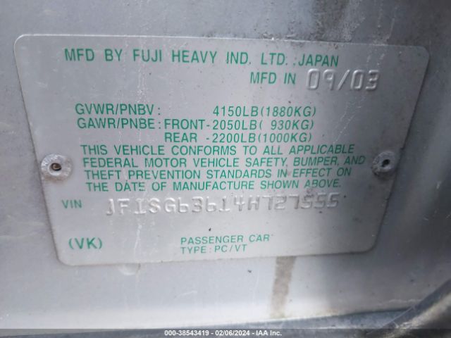 2004 SUBARU FORESTER JF1SG63614H727555 Photo 8