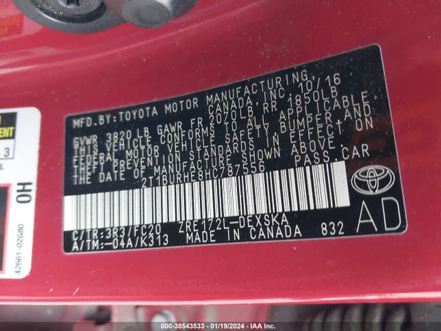 Toyota COROLLA SE 2017 2T1BURHE8HC787556 Image 9