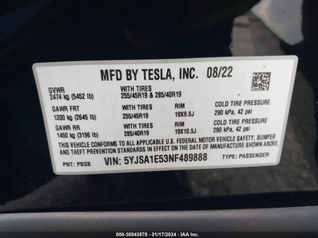 2022 TESLA MODEL S 5YJSA1E53NF489888 Photo 8