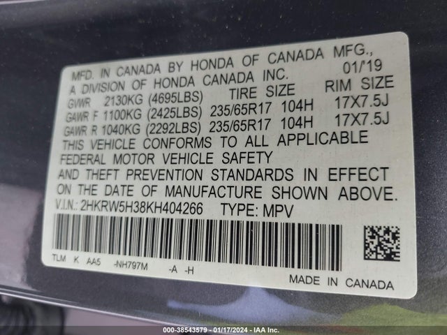 Honda CR-V LX 2019 2HKRW5H38KH404266 Image 9