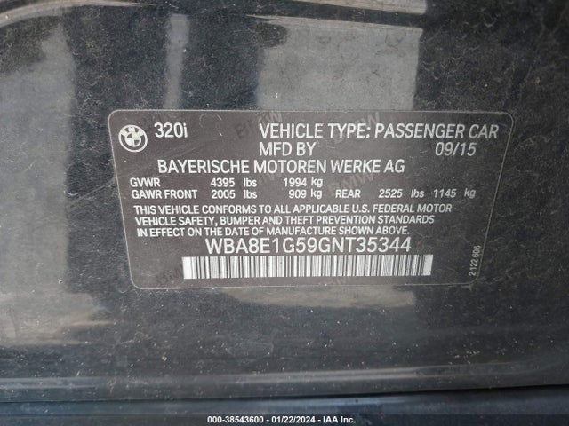 BMW 320i 2016 WBA8E1G59GNT35344 Image 9