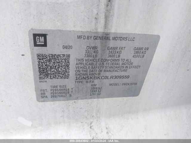 1GNSKBKC0LR309559 Chevrolet Tahoe 4wd Lt