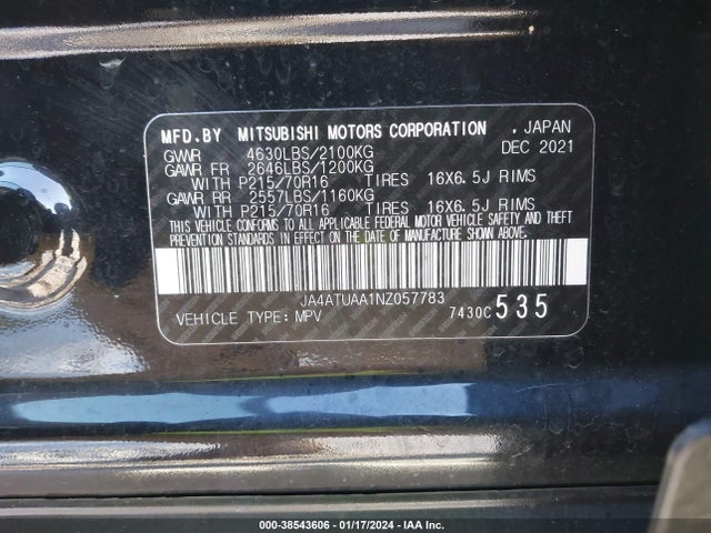 Mitsubishi Eclipse Cross Es S-awc 2022 JA4ATUAA1NZ057783 Image 9