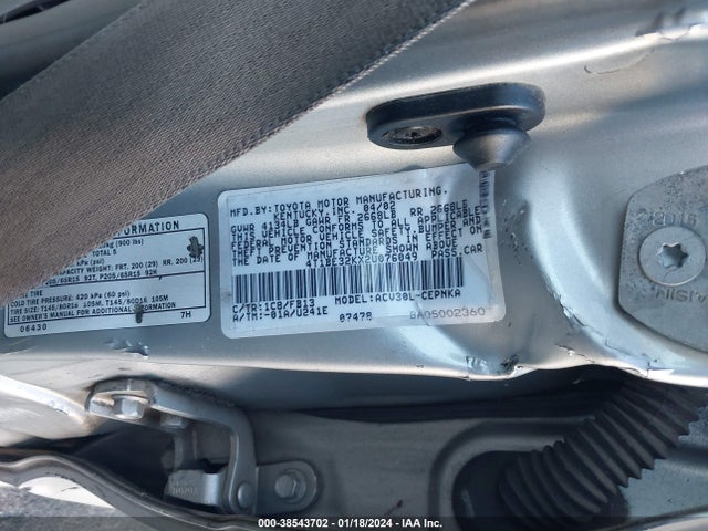 2002 TOYOTA CAMRY LE VIN: 4T1BE32KX2U076049