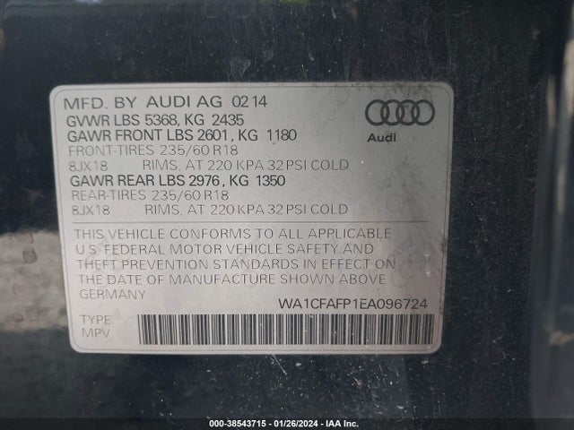 WA1CFAFP1EA096724 Audi Q5 2.0t Premium