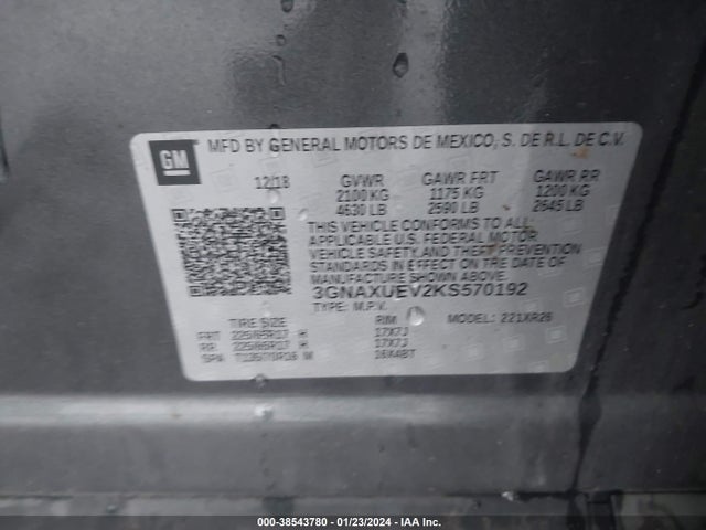 Chevrolet EQUINOX LT 2019 3GNAXUEV2KS570192 Image 9