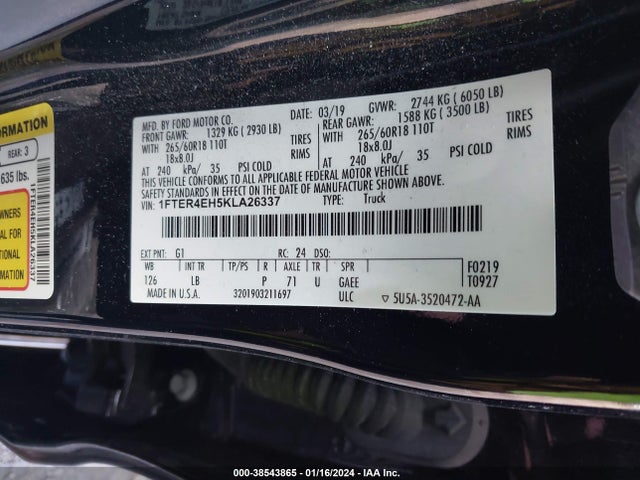 Ford Ranger Xlt 2019 1FTER4EH5KLA26337 Image 9