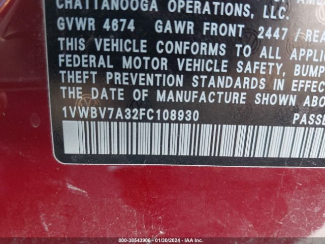 2015 VOLKSWAGEN PASSAT 1VWBV7A32FC108930 Photo 8