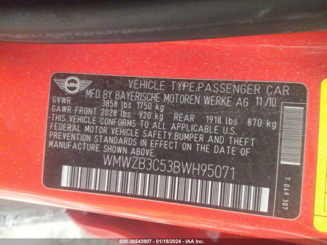 2011 MINI COOPER COUNTRYMAN WMWZB3C53BWH95071 Photo 8
