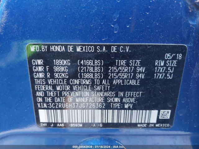 3CZRU6H37JG726362 Honda HR-V LX