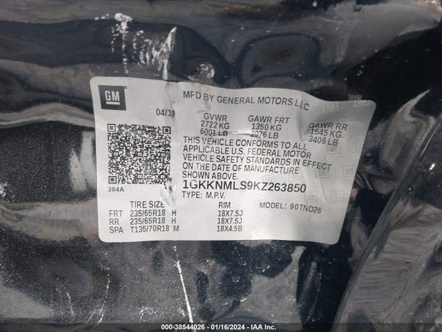 GMC Acadia Slt-1 2019 1GKKNMLS9KZ263850 Image 9