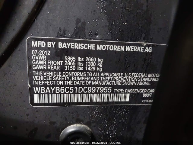 2013 BMW 750I XDRIVE VIN: WBAYB6C51DC997955
