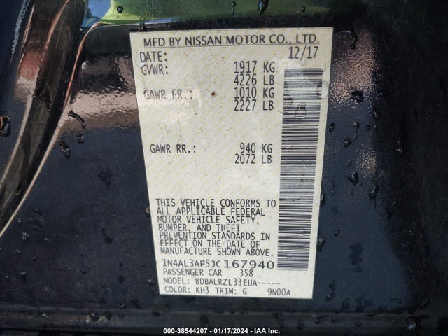 Nissan Altima 2.5 Sl 2018 1N4AL3AP5JC167940 Image 9